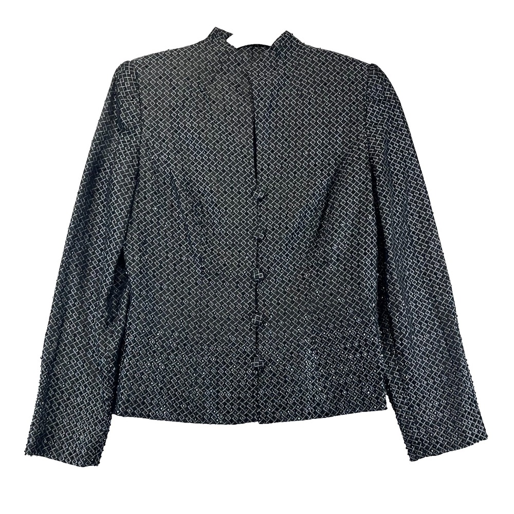 Vintage Marie St. Claire Blazer Jacket Women 6 Black Metallic Beaded Mock Neck